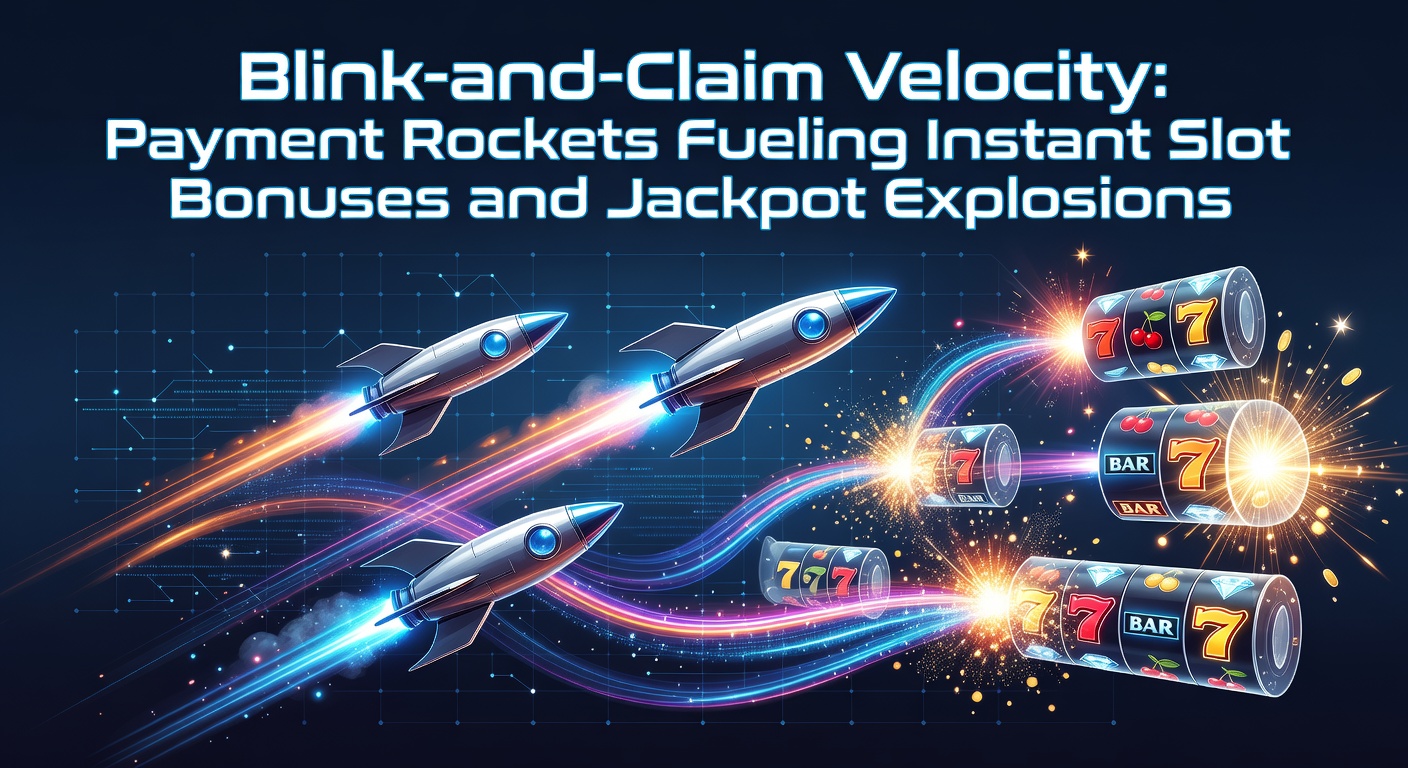 Dynamic graphic showing lightning-fast payment streams rocketing into vibrant slot machines, exploding with bonus symbols and jackpot fireworks
