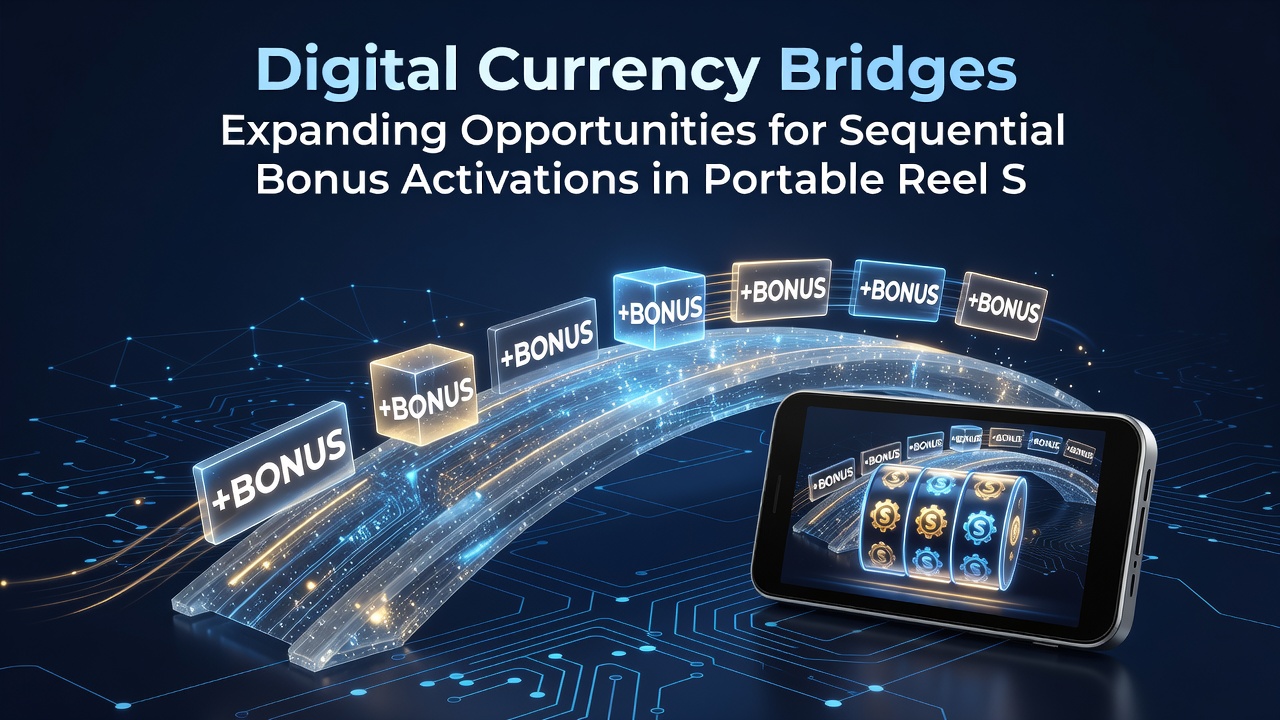 Mobile device displaying chained bonus activations flowing through digital currency bridge pathways