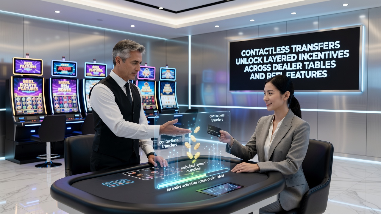 Slot reel display showing bonus features activated via contactless payment integration