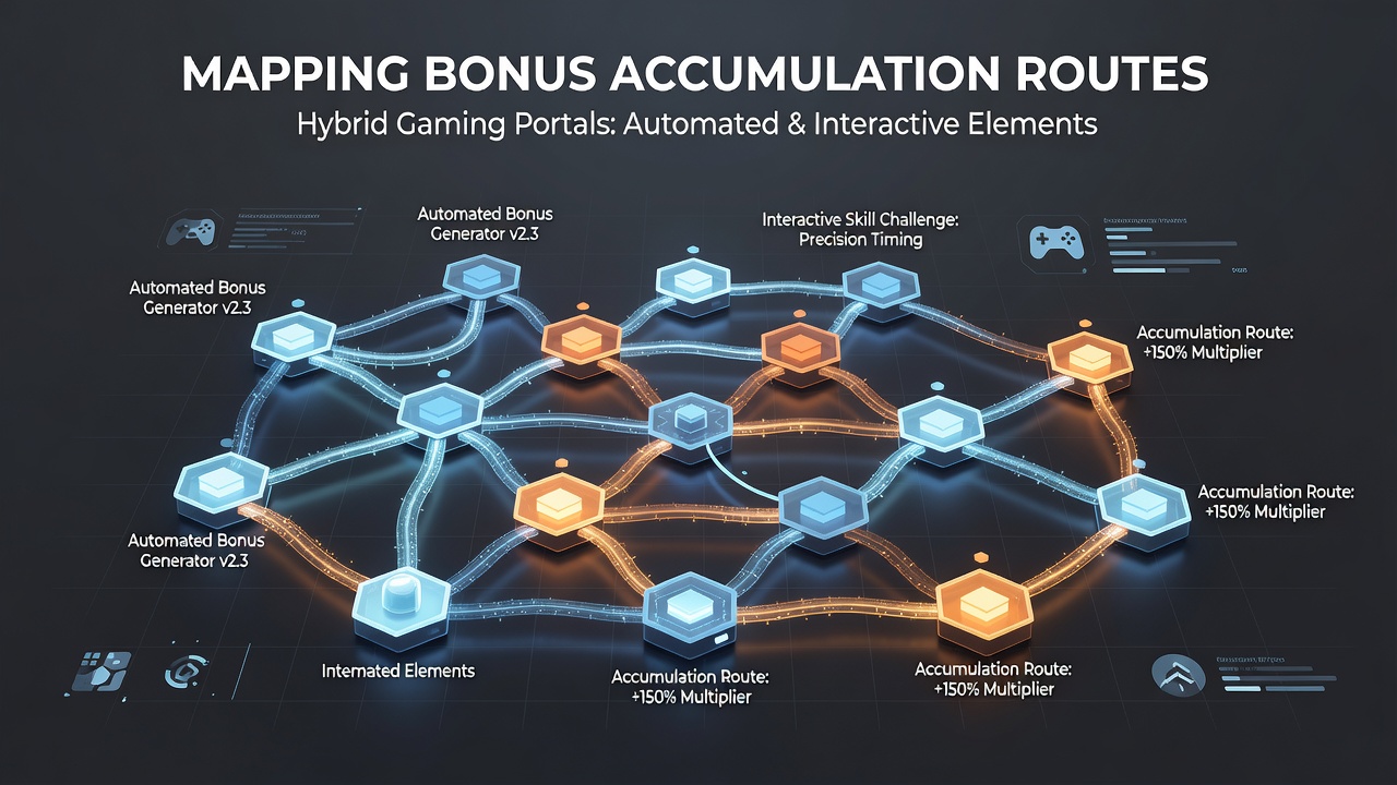 Diagram showing interconnected bonus pathways in a hybrid gaming portal with automated triggers and interactive player choices