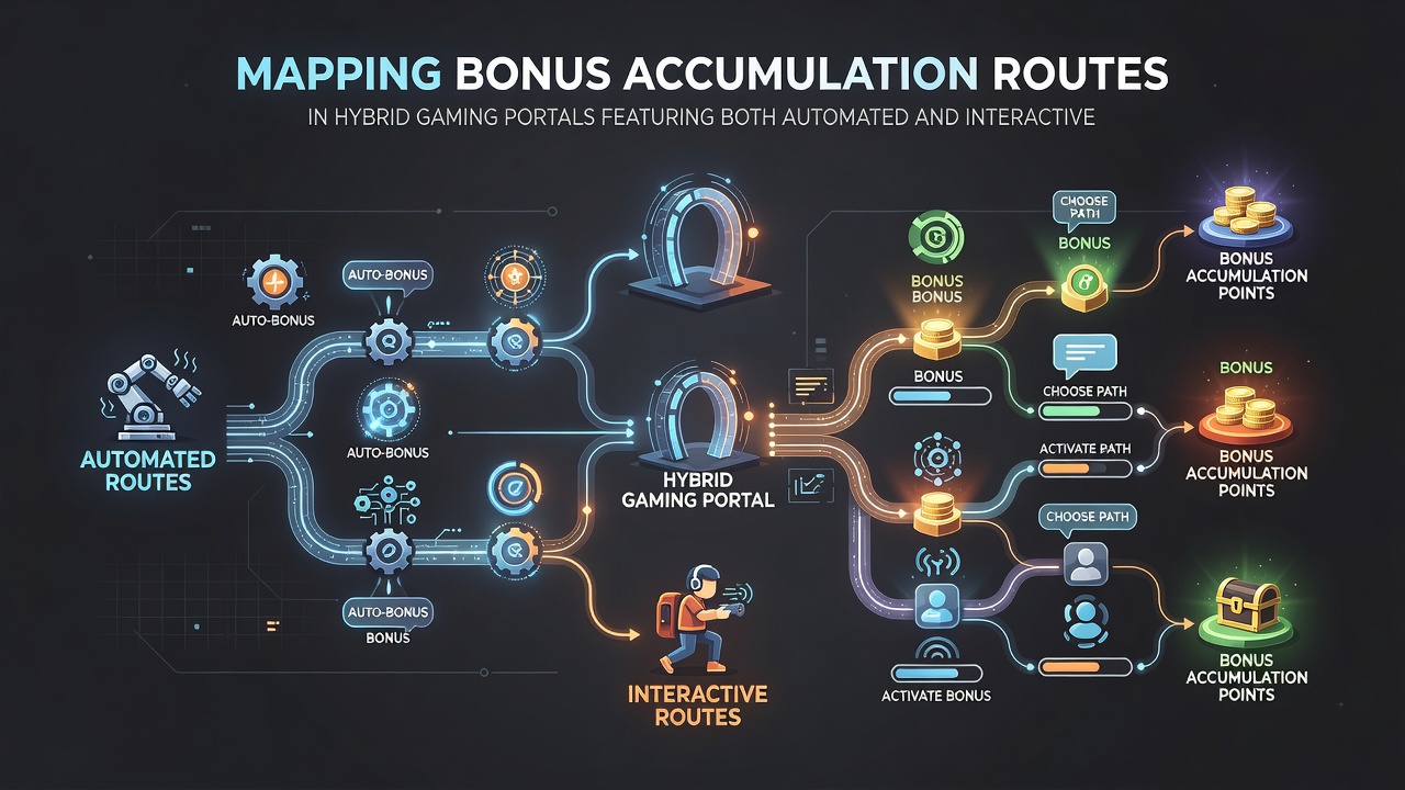 Flowchart illustrating hybrid bonus routes merging automated triggers with interactive decision nodes in gaming portals