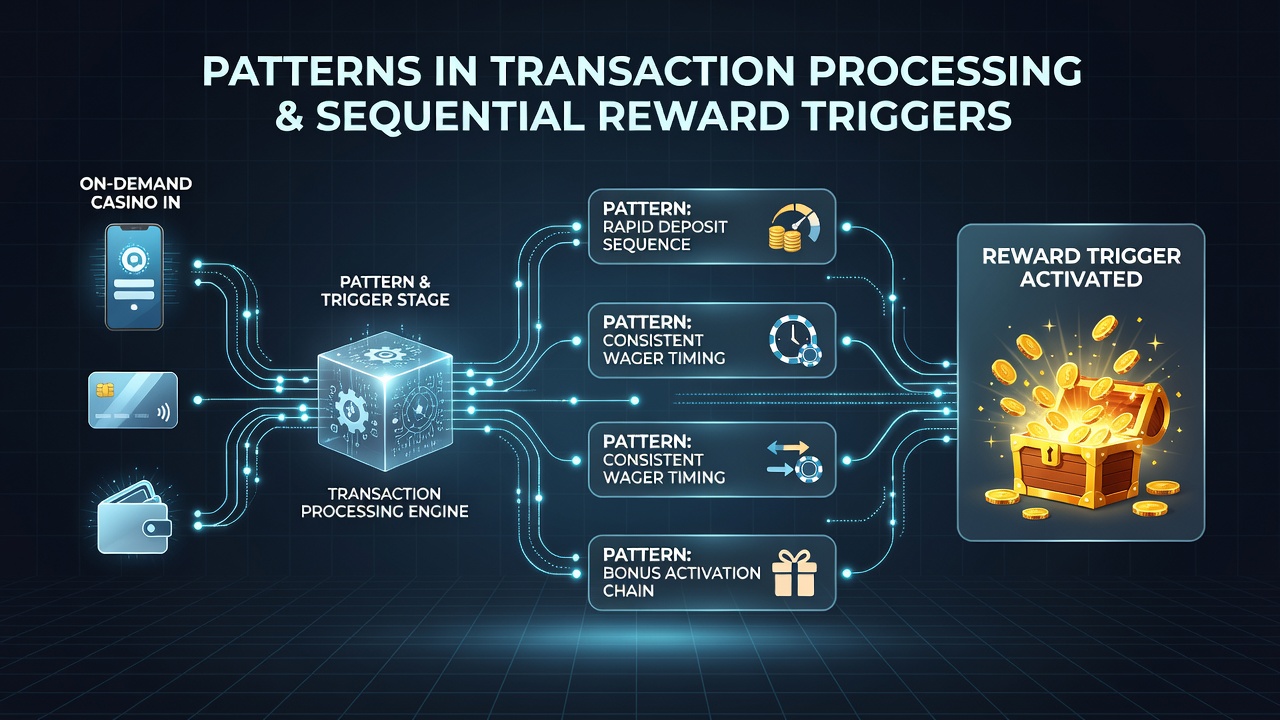 Illustration of real-time transaction processing pipeline with reward trigger points marked along the flow