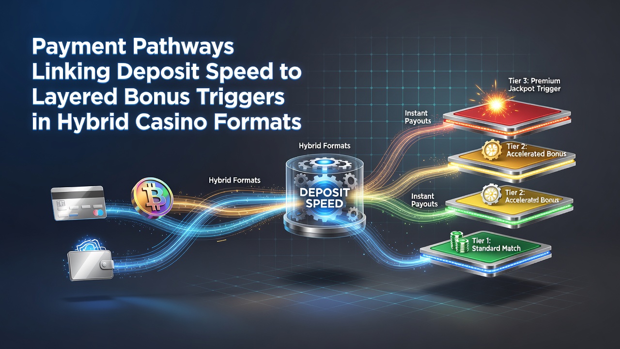 Flowchart illustrating how transaction confirmation times connect to sequential bonus layers and jackpot entries in combined casino formats