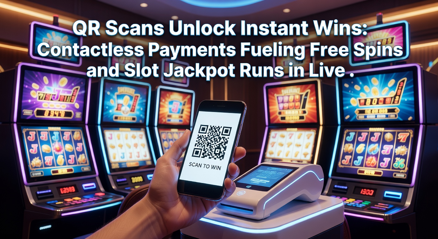 Live casino interface showing QR scan confirmation, free spins activating on slot reels beside a dealer spinning a wheel, with jackpot ticker rising