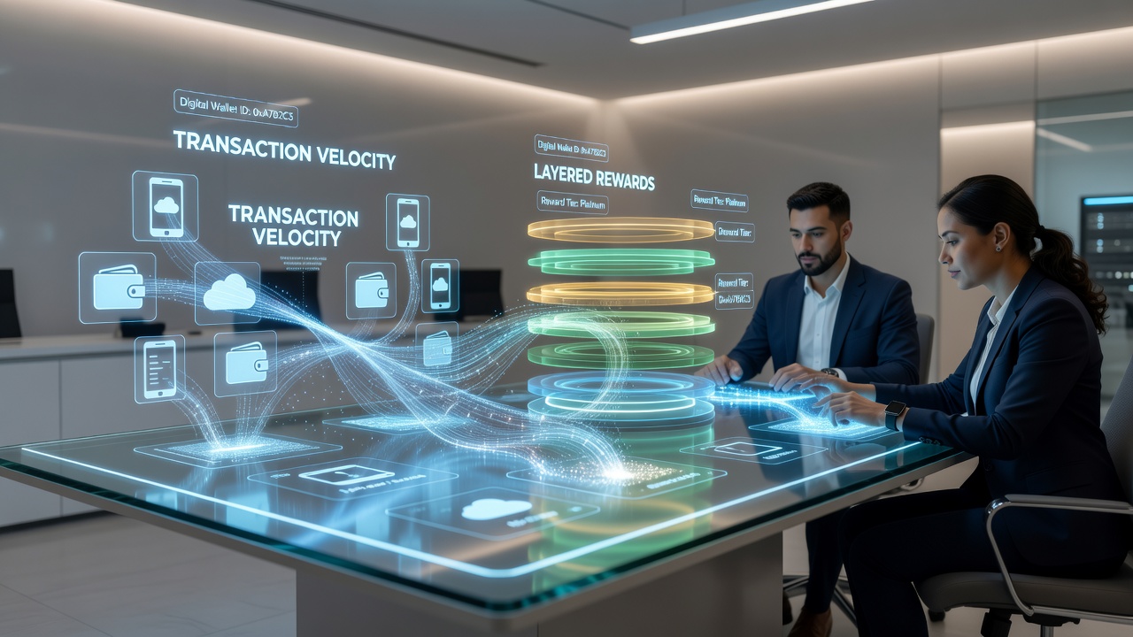 Interactive table game screen displaying layered rewards activated by wallet transactions